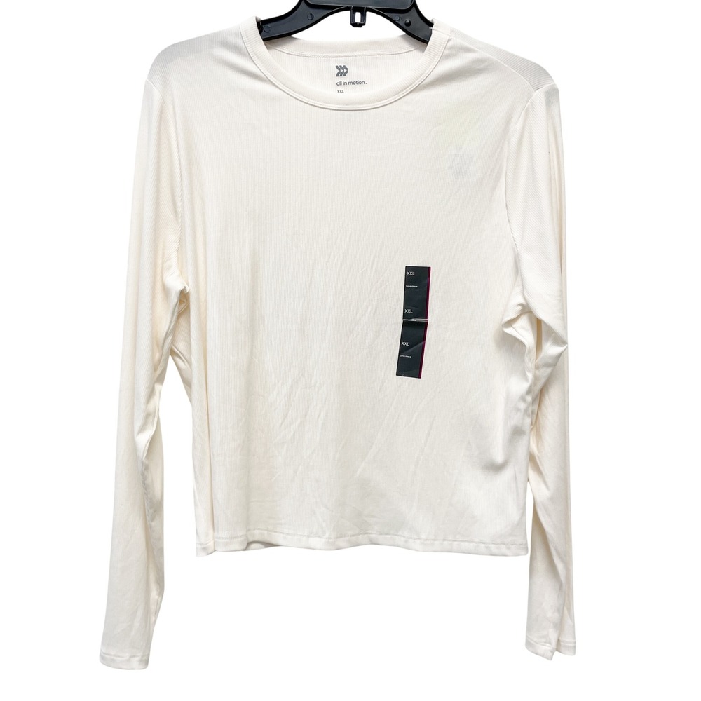All in Motion Women's Cream Ribbed Long Sleeve Slim Fit Top Size XXL